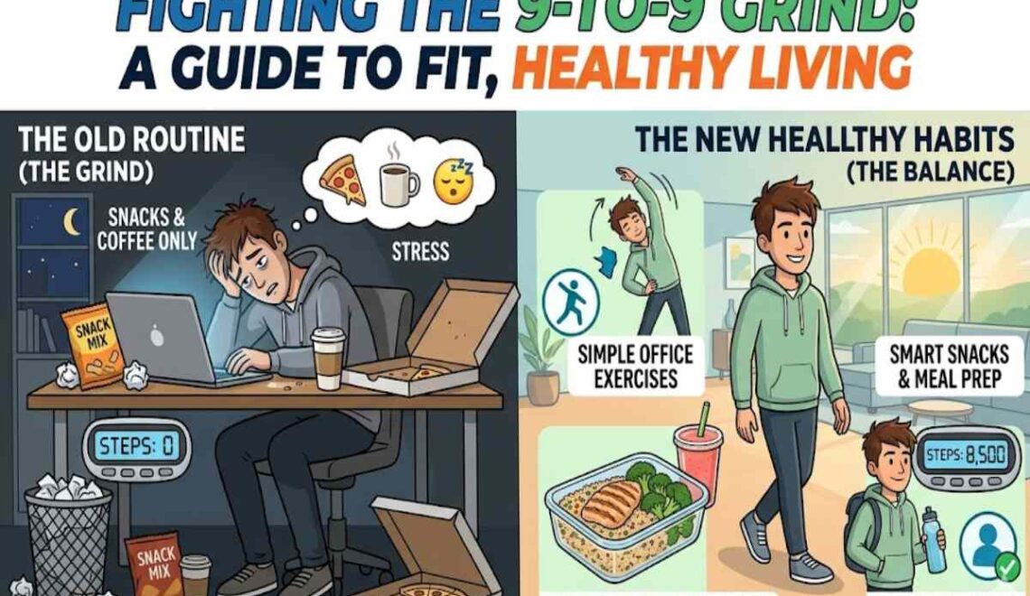 I Work 9 to 9, Living on Snacks and Coffee with Zero Steps. How Do i Stay Fit and Eat Healthy?