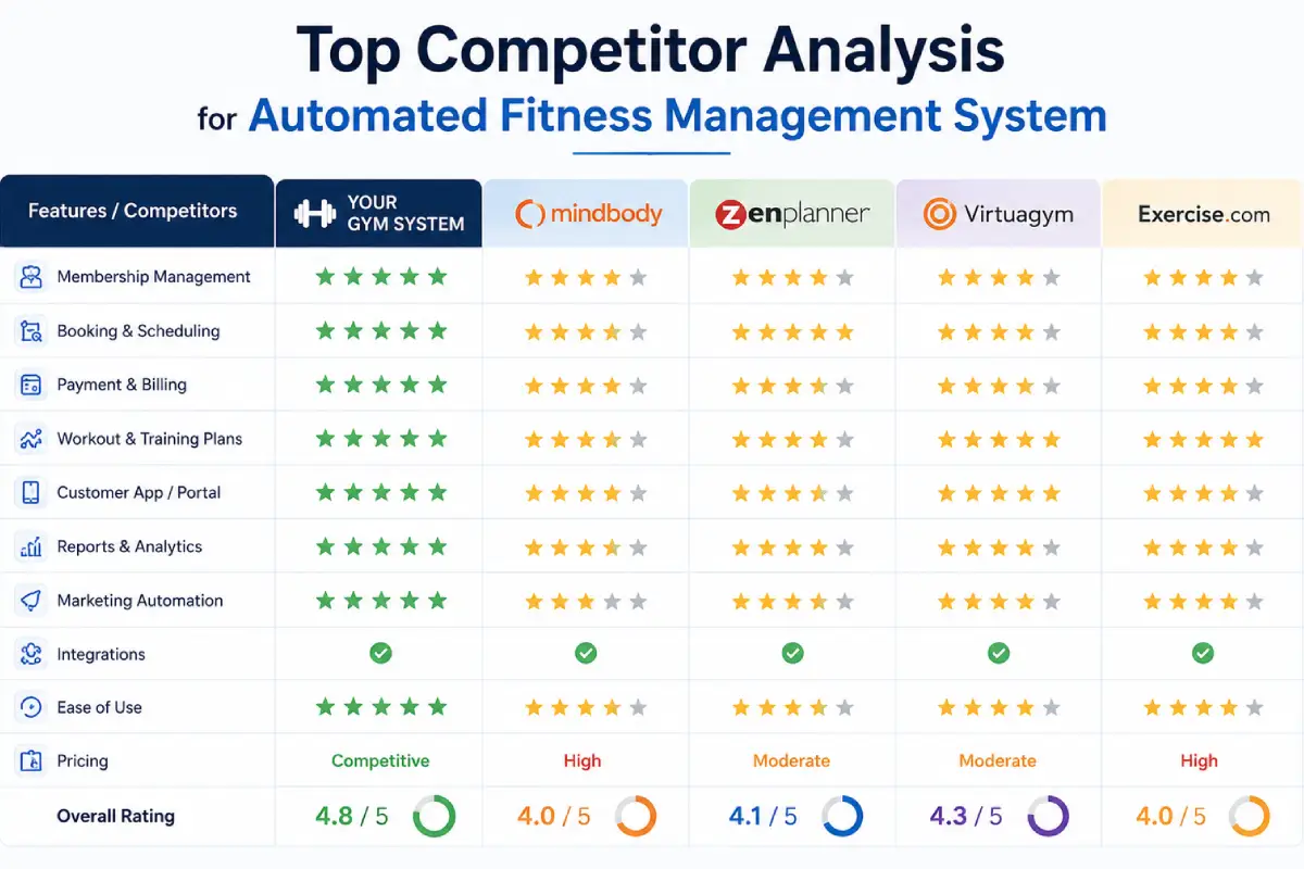 Top Competitor Analysis for “Automated Fitness Management System”