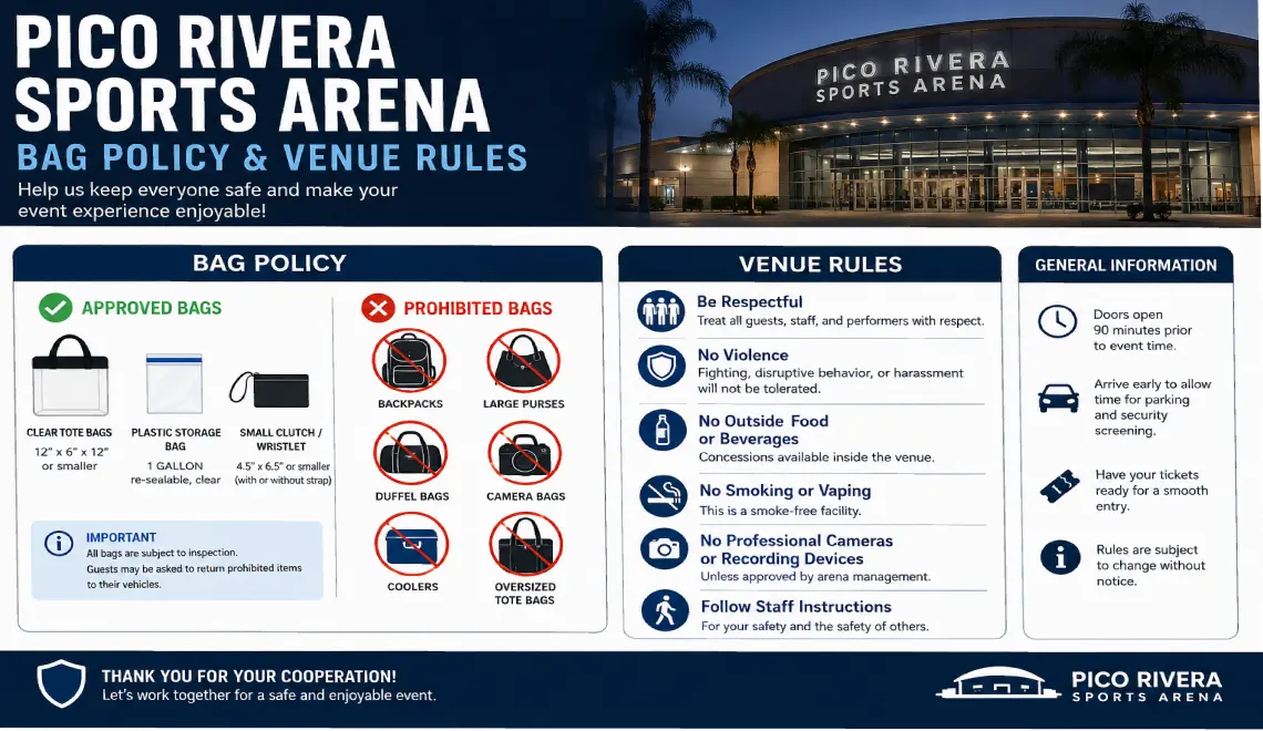 Pico Rivera Sports Arena Bag Policy and Venue Rules: What to Bring