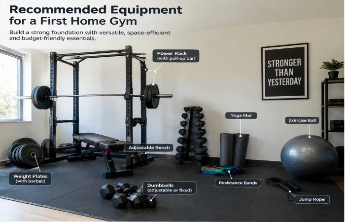 Recommended equipment for a first home gym